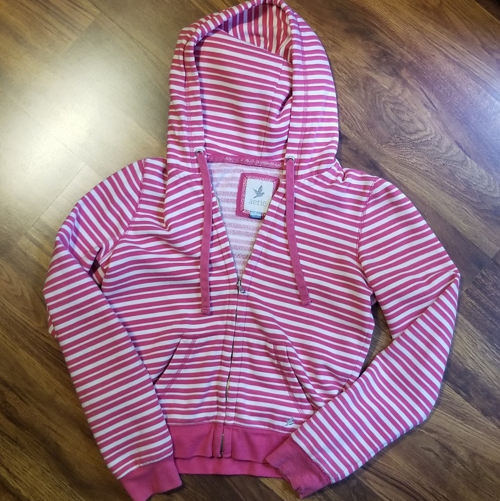 Aerie Pink and White Zip Up Sweatshirt